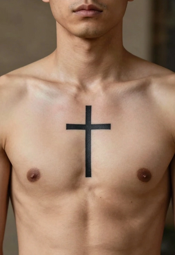 16 Chest Tattoo Ideas for Men Bold and Masculine Minimalist Designs 8. Cross Tattoo 0