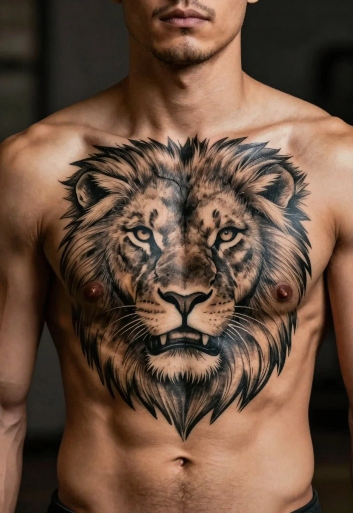 16 Chest Tattoo Ideas for Men Bold and Masculine Minimalist Designs 9. Lion Head 0