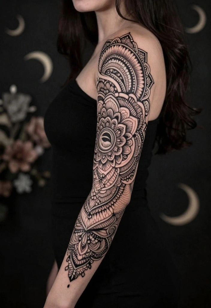 16 Dark Feminine Arm Sleeve Tattoo Ideas Mysterious and Bold 9. Ornate Mandalas 0
