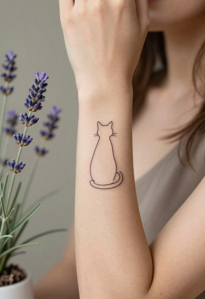 16 Female Cat Tattoo Ideas Cute Meaningful and Artistic 1. Elegant Line Art Cat 0