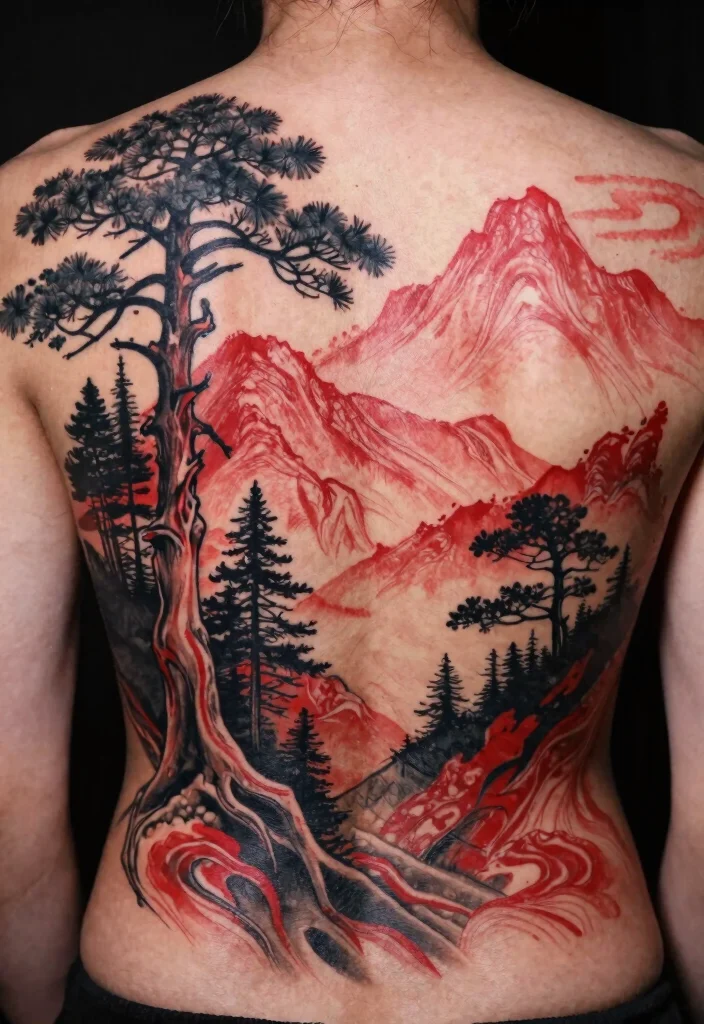 16 Red and Black Back Tattoo Ideas Dramatic and Powerful 13. Nature Elements 0