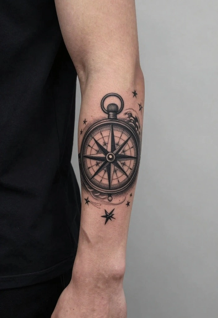 16 Tattoo Design Ideas for Men Detailed and Bold 10. Vintage Compass with Nautical Elements 0