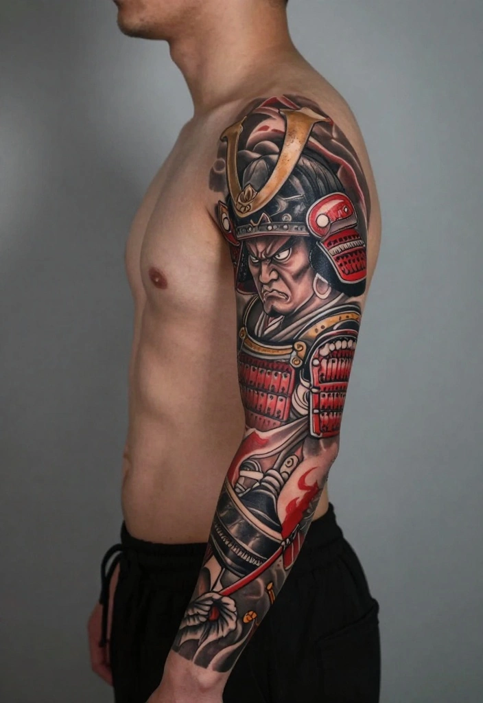 16 Tattoo Design Ideas for Men Detailed and Bold 16. Detailed Samurai Warrior 0