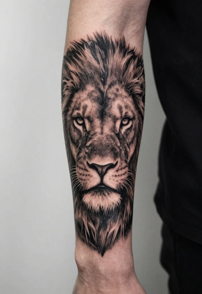 16 Tattoo Design Ideas for Men Detailed and Bold 2. Fierce Lion Portrait 0