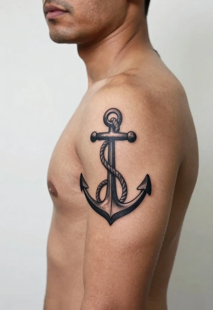 16 Tattoo Design Ideas for Men Detailed and Bold 3. Classic Anchor with Rope 0