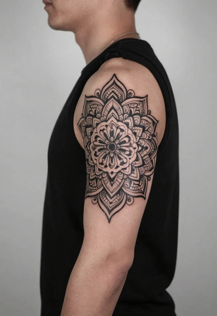 16 Tattoo Design Ideas for Men Detailed and Bold 9. Elaborate Mandala Design 0