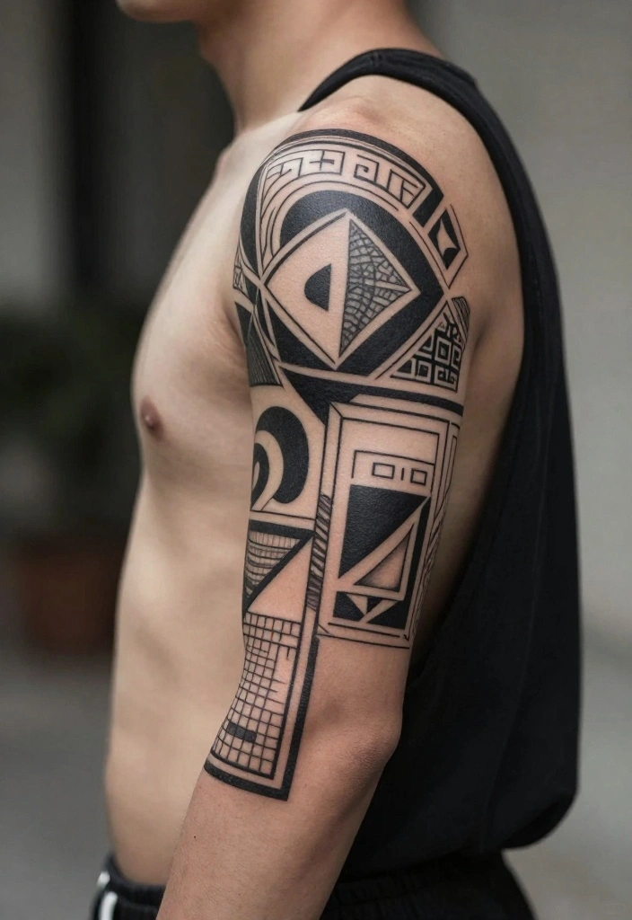 18 Arm Sleeve Tattoo Ideas for Men Strong and Cohesive 1. Geometric Shapes 0