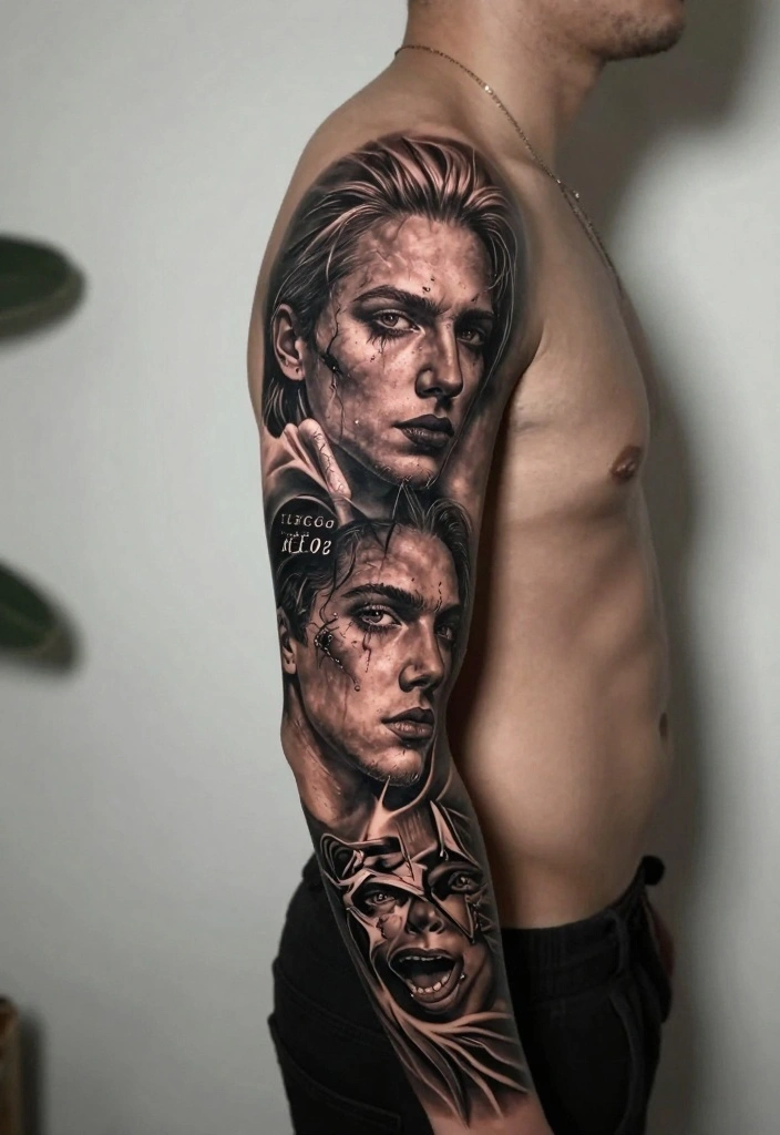 18 Arm Sleeve Tattoo Ideas for Men Strong and Cohesive 12. Artistic Portraits 0