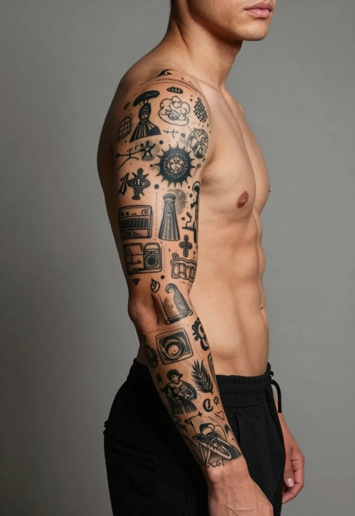 18 Arm Sleeve Tattoo Ideas for Men Strong and Cohesive 16. Personal Symbols and Icons 0