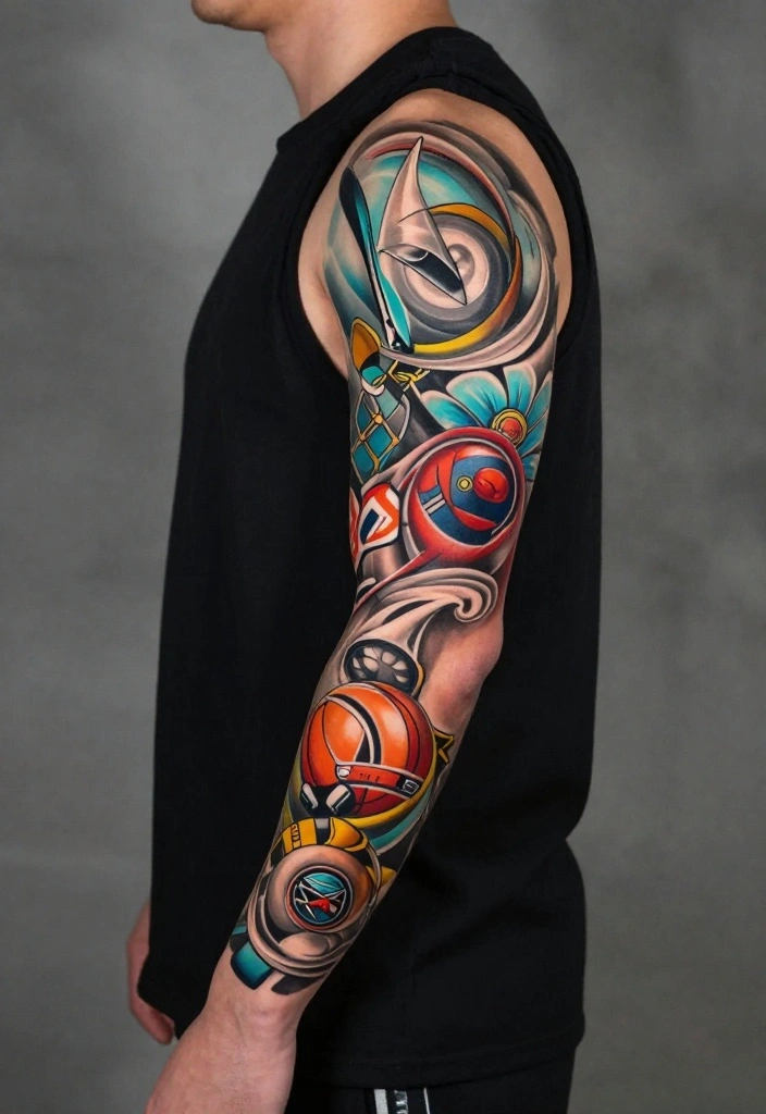 18 Arm Sleeve Tattoo Ideas for Men Strong and Cohesive 17. Sports and Hobbies 0