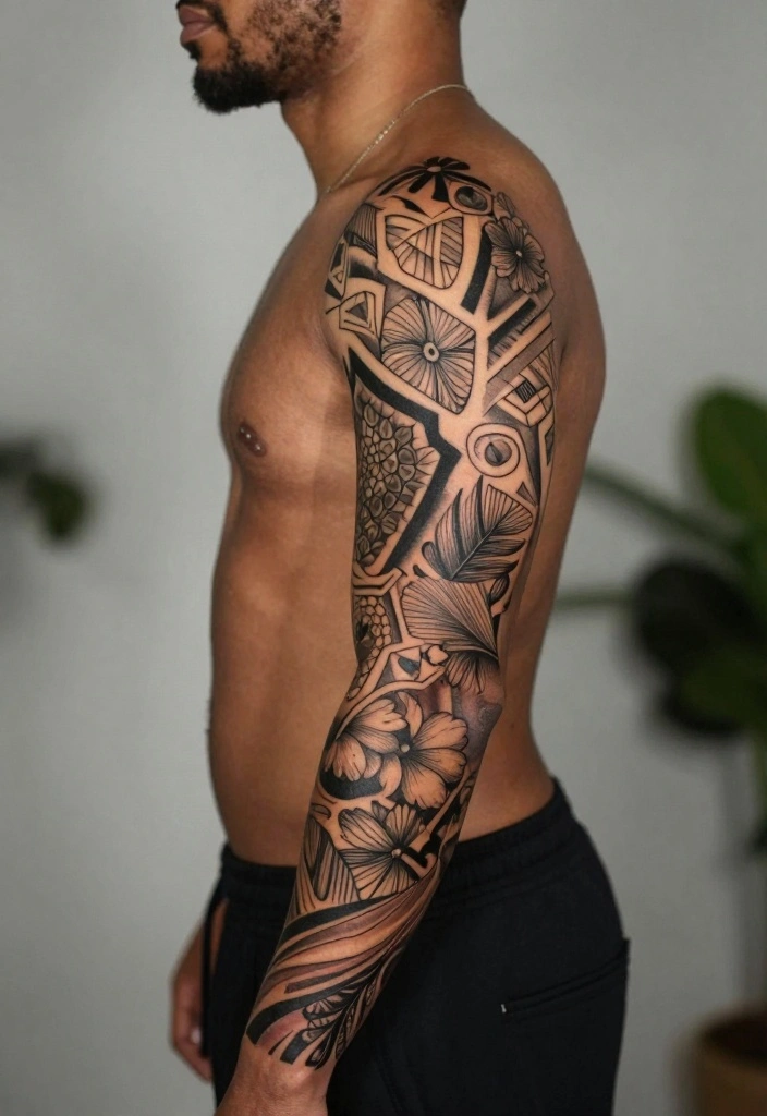 18 Arm Sleeve Tattoo Ideas for Men Strong and Cohesive 18. Hybrid Styles 0