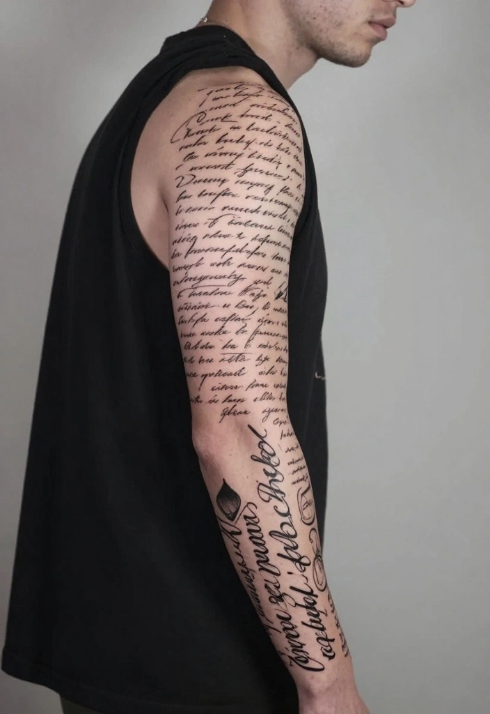 18 Arm Sleeve Tattoo Ideas for Men Strong and Cohesive 7. Script and Quotes 0