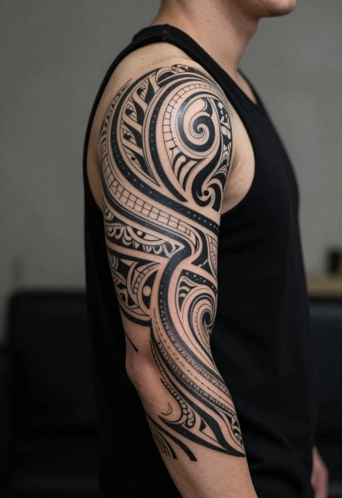 18 Arm Sleeve Tattoo Ideas for Men Strong and Cohesive 8. Traditional Tribal Designs 0