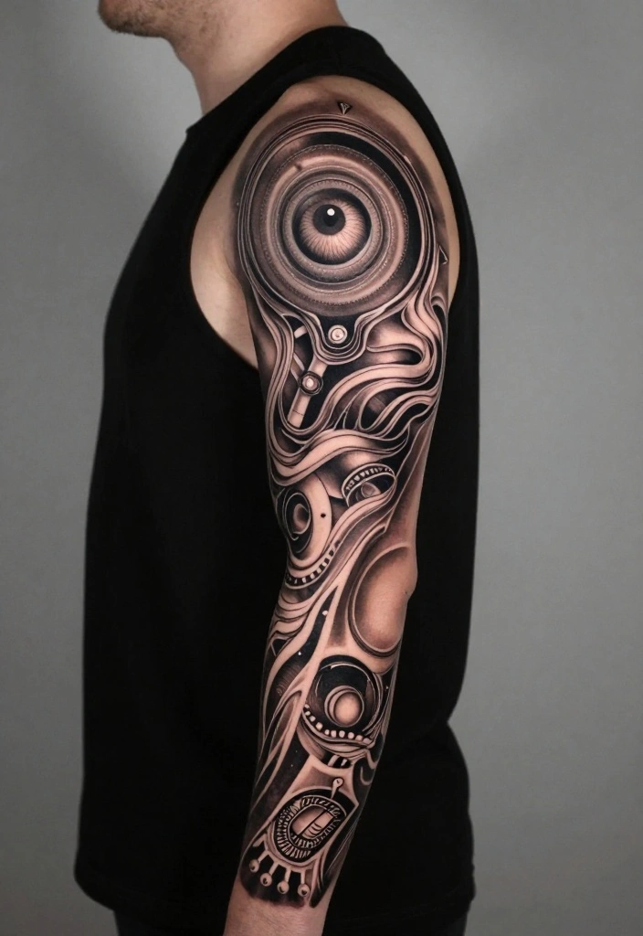18 Arm Sleeve Tattoo Ideas for Men Strong and Cohesive 9. Optical Illusions 0