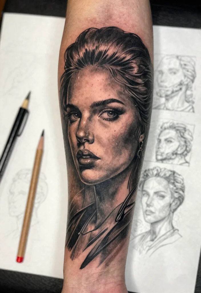 18 Half Arm Sleeve Tattoo Ideas Balanced and Stylish 32 18 Half Arm Sleeve Tattoo Ideas Balanced and Stylish 12. Artistic Portraits 0
