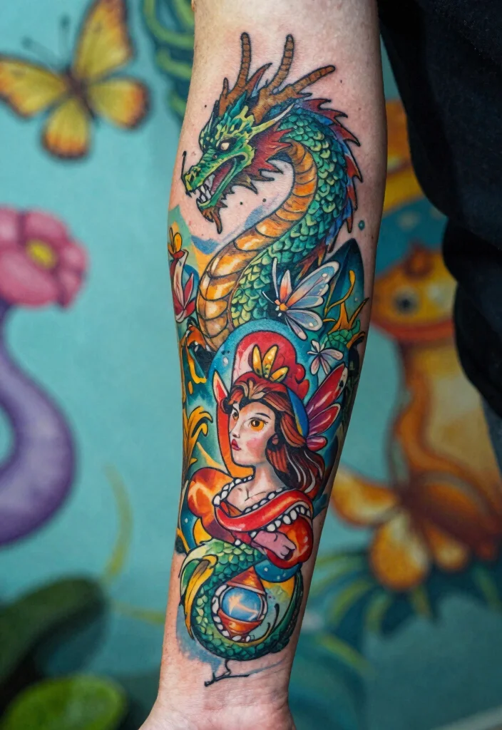 18 Half Arm Sleeve Tattoo Ideas Balanced and Stylish 33 18 Half Arm Sleeve Tattoo Ideas Balanced and Stylish 13. Fantasy Elements 0