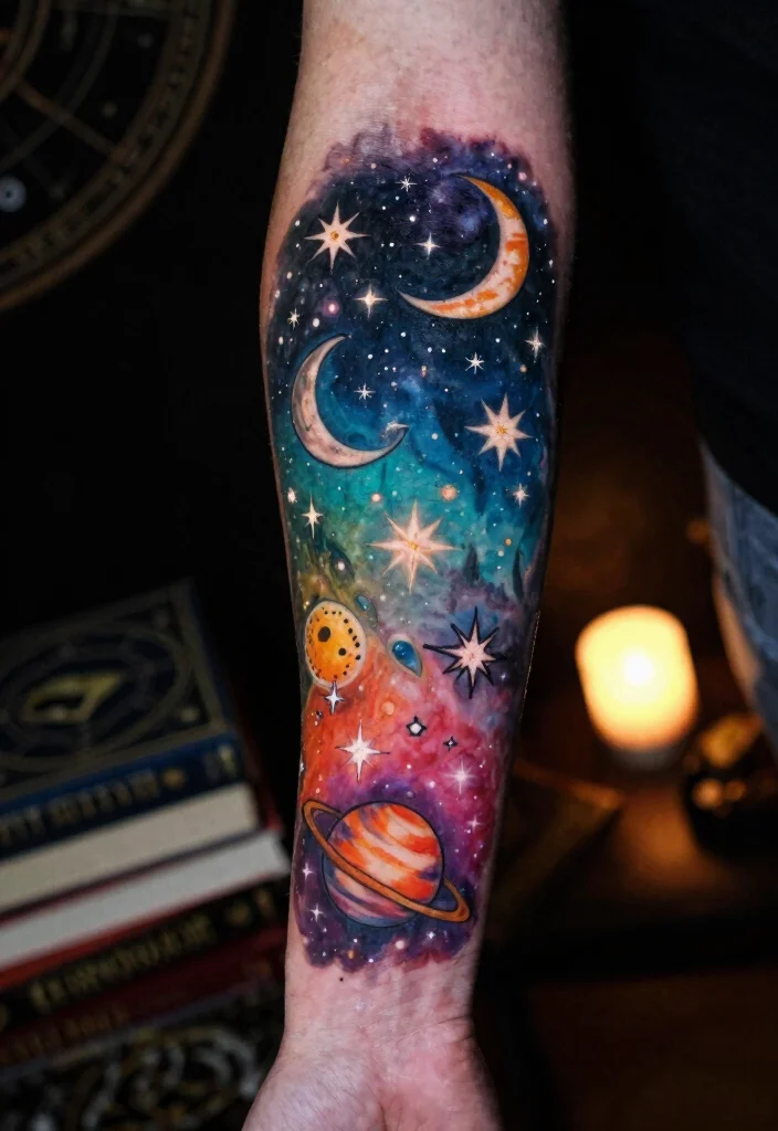 18 Half Arm Sleeve Tattoo Ideas Balanced and Stylish 4 18 Half Arm Sleeve Tattoo Ideas Balanced and Stylish 4. Celestial Themes 0