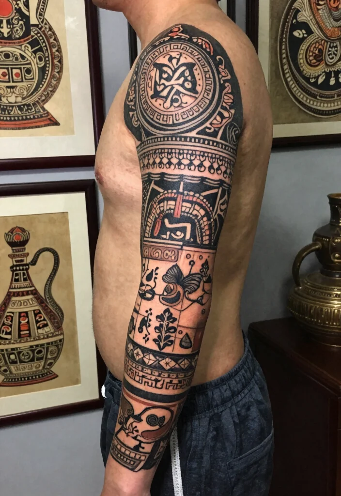 18 Half Arm Sleeve Tattoo Ideas Balanced and Stylish 18 18 Half Arm Sleeve Tattoo Ideas Balanced and Stylish 8. Cultural Motifs 0