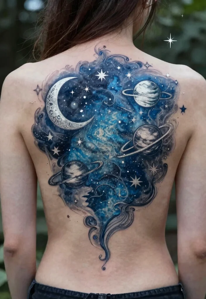 9 Billie Eilish Back Tattoo Inspired Design Ideas 3. Celestial Bodies 0